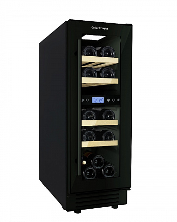Cellar Private винный шкаф встраиваемый, двухзонный на 17 бутылок (CP017-2TB) в черном цвете.